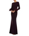 Mac Duggal Long Sleeve Fitted Jersey Gown With 3d Flowers In Amethyst