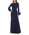 Mac Duggal Long Sleeve Fitted Jersey With 3d Flowers Gown
