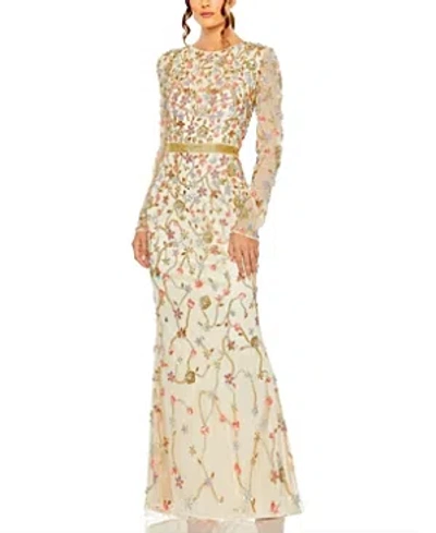MAC DUGGAL LONG SLEEVE FLORAL EMBELLISHED GOWN