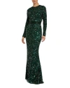 Mac Duggal Long Sleeve Gown In Forest Green