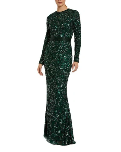Mac Duggal Long Sleeve Gown In Forest Green