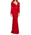 Mac Duggal Long Sleeve Gown In Red In Red