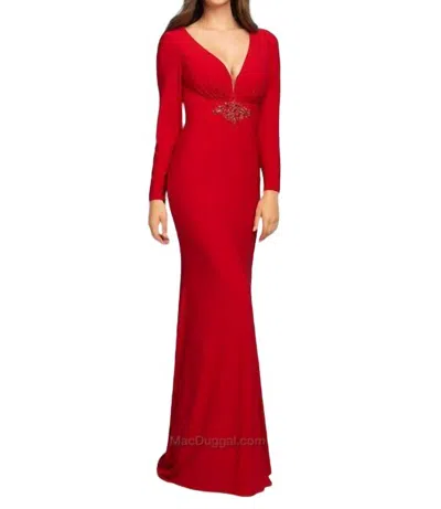 Mac Duggal Long Sleeve Gown In Red