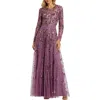 Mac Duggal Long Sleeve High Neck Beaded Gown