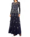 Mac Duggal Womens Embellished Formal Evening Dress In Midnight Multi