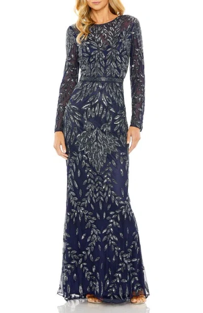 MAC DUGGAL MAC DUGGAL LONG SLEEVE ILLUSION NECKLINE EMBELLISHED GOWN