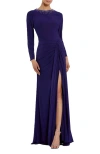Mac Duggal Embellished Long Sleeve Bodice Column Dress In Indigo