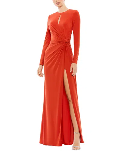 Mac Duggal Long Sleeve Keyhole Draped Gown In Red