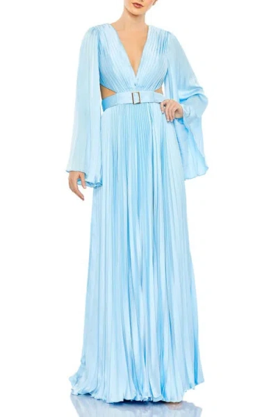 MAC DUGGAL MAC DUGGAL LONG SLEEVE LACE UP BACK CHARMEUSE GOWN
