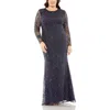 Mac Duggal Long Sleeve Mesh Embellished Gown In Midnight