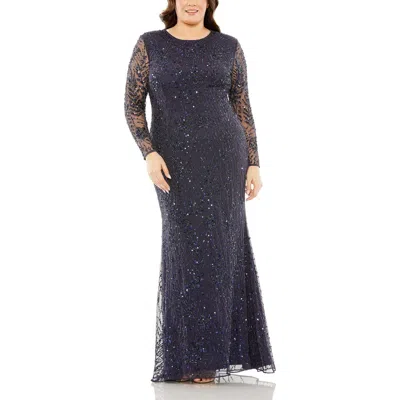 MAC DUGGAL MAC DUGGAL LONG SLEEVE MESH EMBELLISHED GOWN