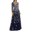 Mac Duggal Long Sleeve Mesh Gown With Floral Detail