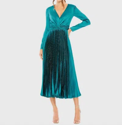 Mac Duggal Long Sleeve Midi Dress In Teal