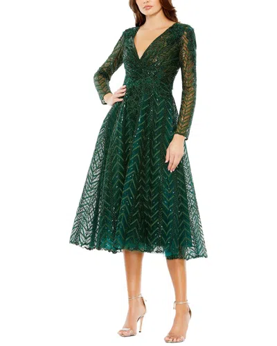 Mac Duggal Long Sleeve Midi Party Dress In Green