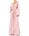 Mac Duggal Long Sleeve Pleated Charmeuse Cut Out Gown In Pink