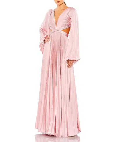 MAC DUGGAL LONG SLEEVE PLEATED CHARMEUSE CUT OUT GOWN