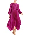 Mac Duggal Pleated Long Sleeve Handkerchief Hem Midi Cocktail Dress In Fuchsia