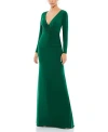 Mac Duggal Ieena Jersey Wrap A-line Gown In Emerald