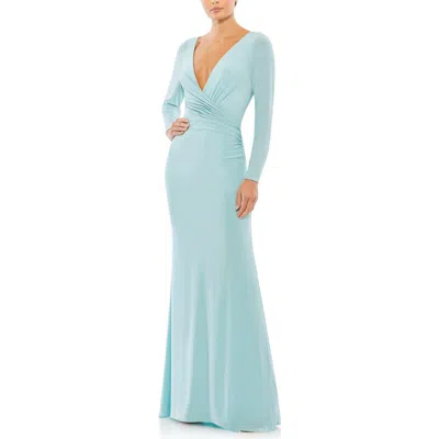 MAC DUGGAL MAC DUGGAL LONG SLEEVE RUCHED JERSEY V-NECK GOWN