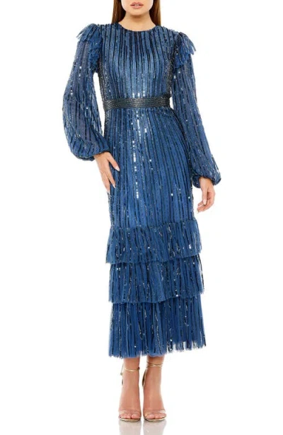 MAC DUGGAL MAC DUGGAL LONG SLEEVE RUFFLE DETAIL SEQUIN DRESS