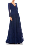 Mac Duggal Long Sleeve Ruffle Tiered Evening Gown In Blue