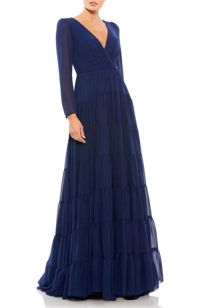 MAC DUGGAL MAC DUGGAL LONG SLEEVE RUFFLE TIERED EVENING GOWN