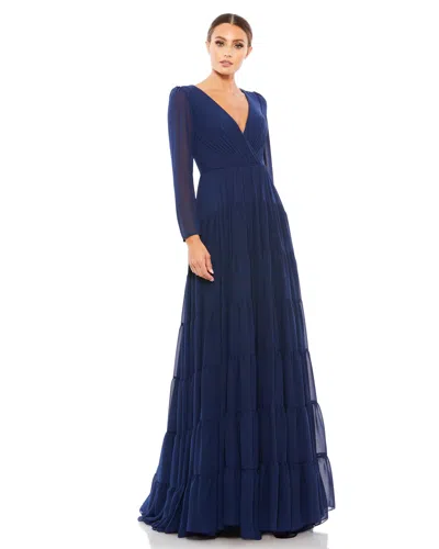 Mac Duggal Long Sleeve Ruffle Tiered Evening Gown In Multi