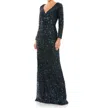 MAC DUGGAL LONG SLEEVE SEQUINED GOWN IN MIDNIGHT
