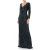 Mac Duggal Long Sleeve Sequined Gown In Midnight