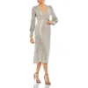 Mac Duggal 10809 Long Sleeve Formal Sequin Midi Dress In Metallic