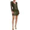 Mac Duggal Long Sleeve Sequined Mini Dress In Olive