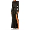 Mac Duggal Purple Long Sleeve Structured Bow Draped Column Gown In Black