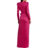 Mac Duggal Long Sleeve Structured Bow Draped Gown In Magenta