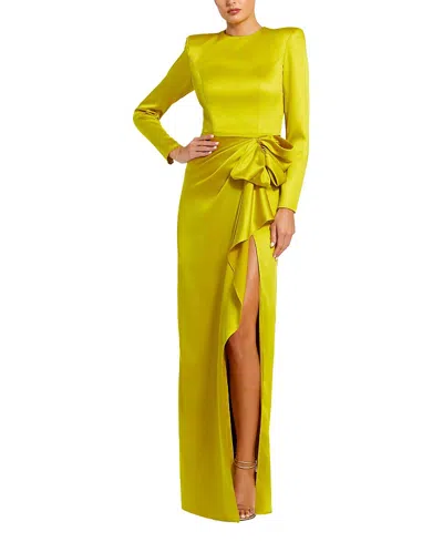 Mac Duggal Long Sleeve Structured Bow Draped Gown In Yellow