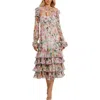 Mac Duggal Long Sleeve Tie Neck Ruffle Detail Floral Dress
