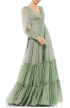 Mac Duggal Womens Pleated Chiffon Evening Dress In Sage