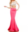 Mac Duggal Long Sleeve Two-piece Gown In Hot Pink In Pink