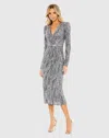 Mac Duggal Embellished Faux Wrap Puff Sleeve Midi Dress In Charcoal