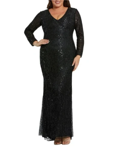 MAC DUGGAL MAC DUGGAL LONG SLEEVE V NECK BEADED FRINGE GOWN