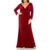 Mac Duggal Long Sleeve V-neck Faux Wrap Gown In Multi