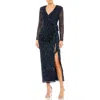Mac Duggal Long Sleeve V-neck Sequin Dress In Blue