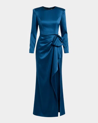 MAC DUGGAL LONG-SLEEVE SATIN COLUMN GOWN