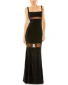 Mac Duggal Sheer Mesh Panel Sheer Detail Column Gown In Black