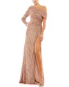 Mac Duggal Sequined Drop Shoulder Faux Wrap Gown In Multi