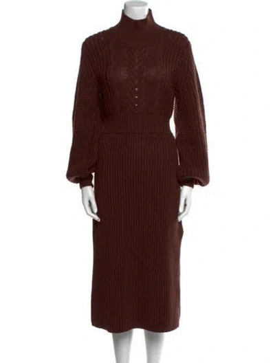 Pre-owned Mac Duggal Merino Wool Midi Length Dress In Brown