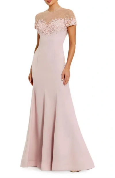 MAC DUGGAL MAC DUGGAL MERMAID CREPE GOWN WITH BEADED ILLUSION NECK