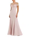 Mac Duggal Mermaid Crepe Gown With Beaded Illusion Neck In Pink
