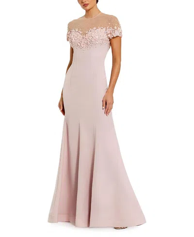 Mac Duggal Mermaid Crepe Gown With Beaded Illusion Neck In Pink