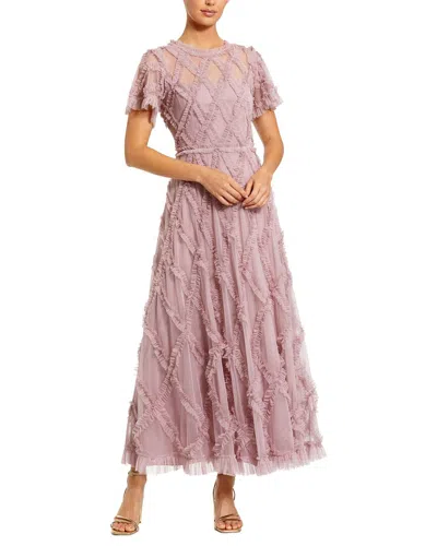 Mac Duggal Mesh High Neck Ruffle Maxi Dress In Pink