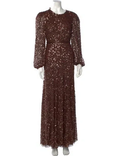 Pre-owned Mac Duggal Mesh Long Dress In Brown